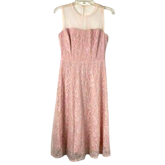 Maggy London Womens Pink Lace Illusion Dress size 8 Sleeveless A line Dress - Picture 1 of 8